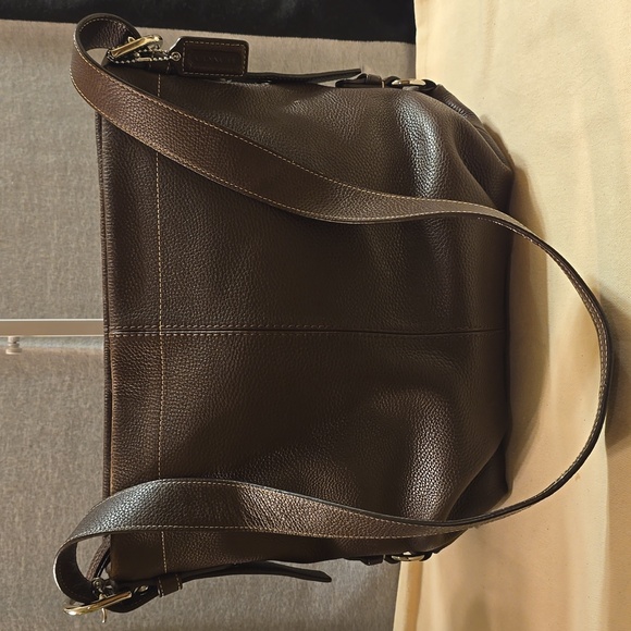 Coach Brown Pebbled Leather Shoulder Bag - Picture 3 of 11